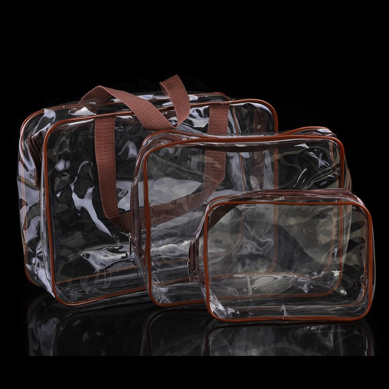 Ruputin 3 stuks/set transparante dames cosmetische tas pvc reisorganizer tas rits make-up tas badkamer waterdichte waszakken: Koffie