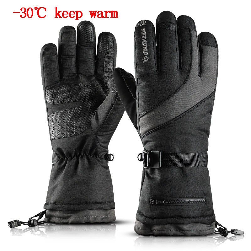 Gants de Ski d'hiver pour la neige, Sport de plein air pour femmes et hommes, imperméables et chauds, pour moto, écran tactile, gants de Ski de Snowboard: Black / XL