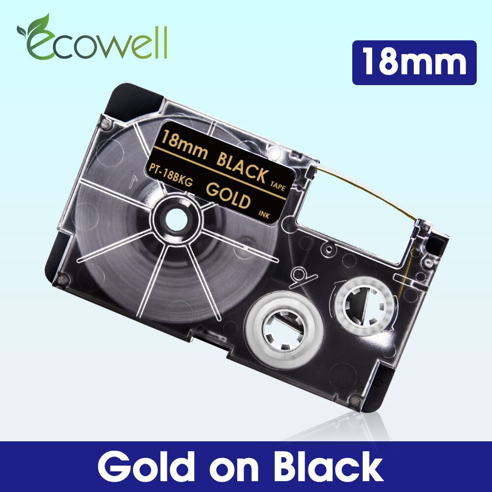 Ecowell 18Colors Compatible Casio XR-18WE XR-18X XR-18RD XR-18BU XR-18YW XR-18GN label tape for Casio KL-750 120 EZ Label Maker: Gold on Black