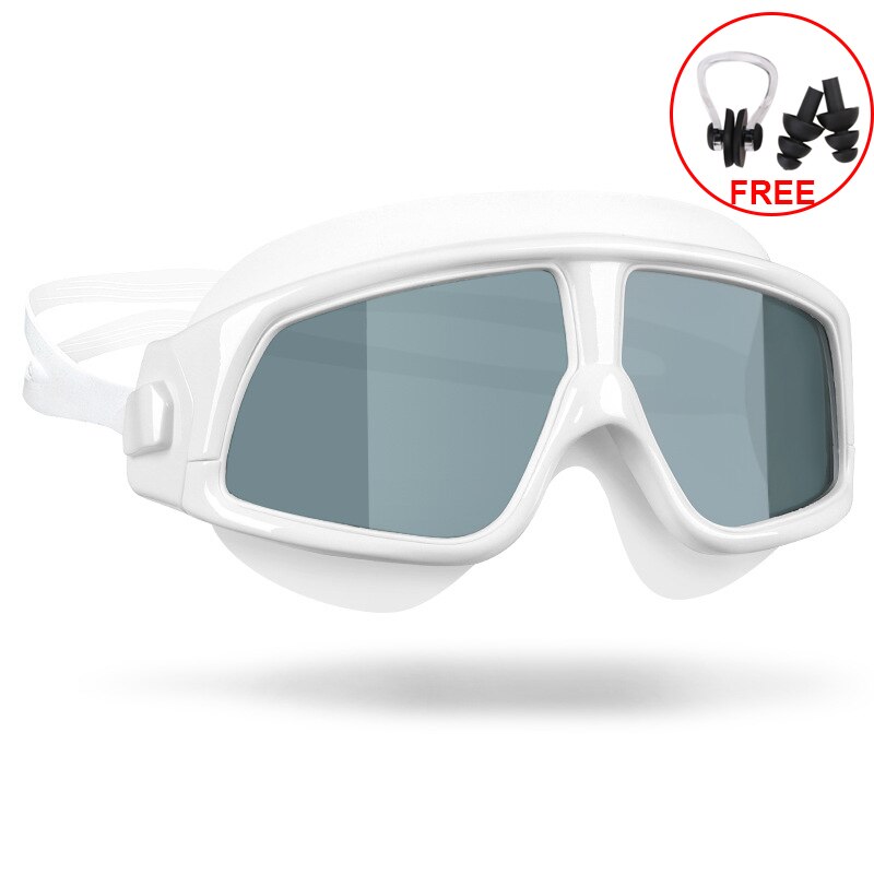 COPOZZ-Gafas de natación de silicona con marco grande para hombre y mujer, lentes de agua profesionales, antiniebla, UV, a prueba de agua: Blanco
