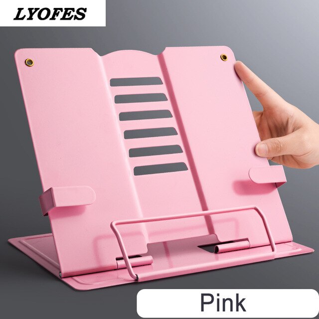 Verstelbare Draagbare Metalen Verstelbare Leesboek Houder Ondersteuning Document Plank Bookstand Tablet Muziek Score Recept Stand: Roze