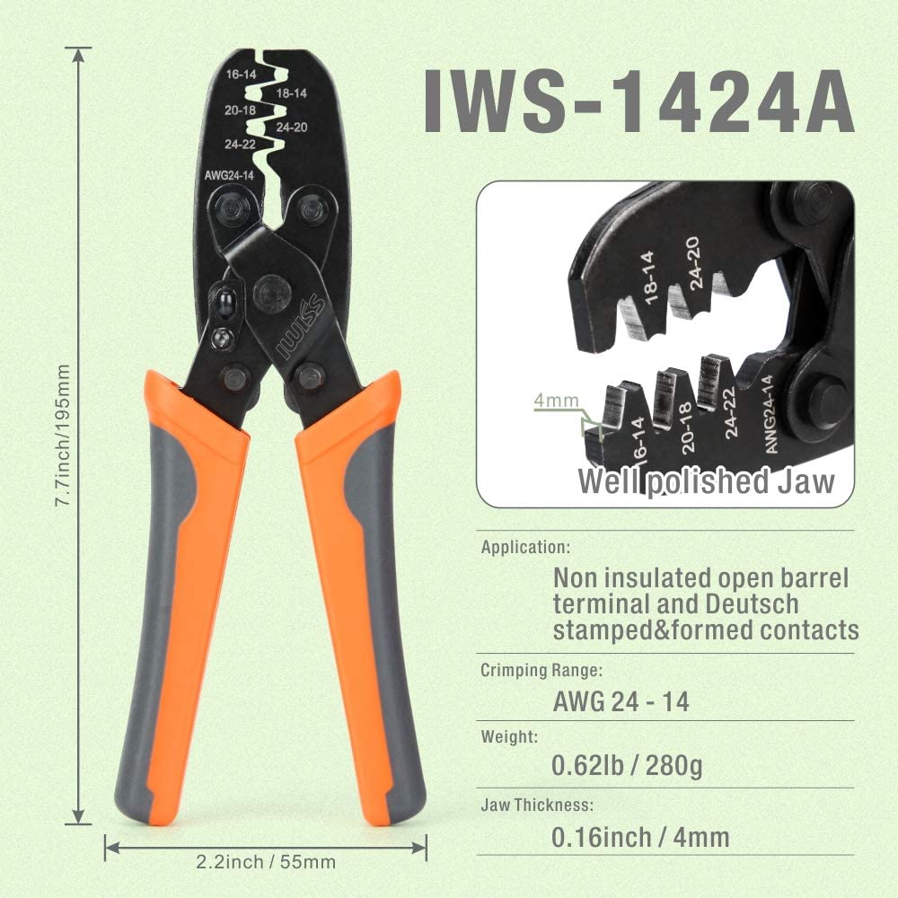 Iwiss icke-isolerad öppen hylsa terminal crimp tool-wire crimper tång för molex, delphi, amp/tyco, harley, pc/dator 24-14 awg