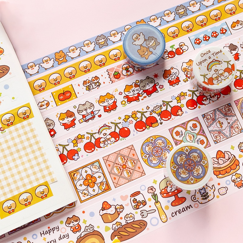 Mooie Kat Met Eend Masking Washi Tape Diy Decoratieve Plakband Voor Diary Scrapbooking Decoratie Kawaii Briefpapier