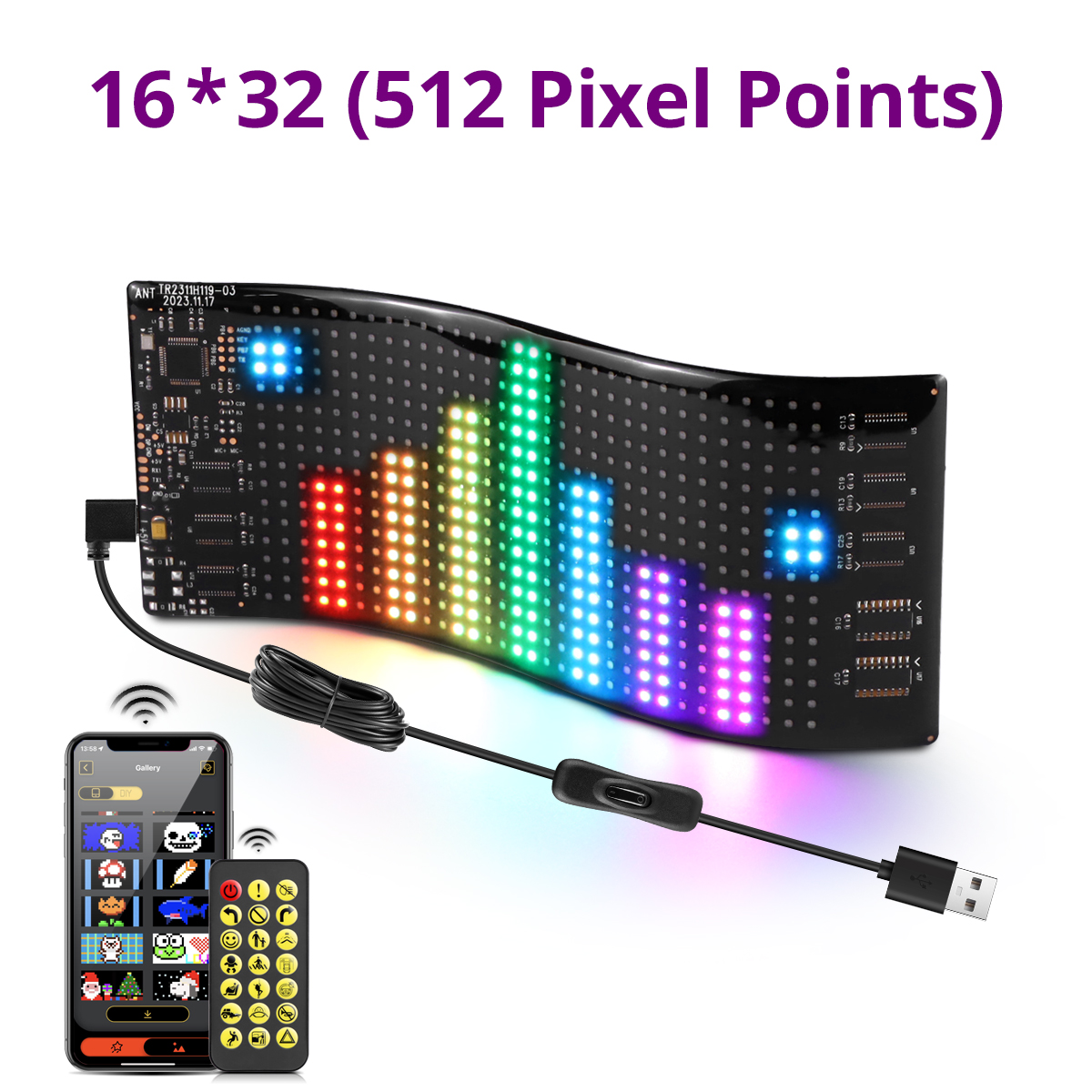 Bluetooth Smart USB LED Strip Pixels Matrix Display Sign RGB Car Advertising Light Programmable Scrolling Text Animation Pattern: Blue