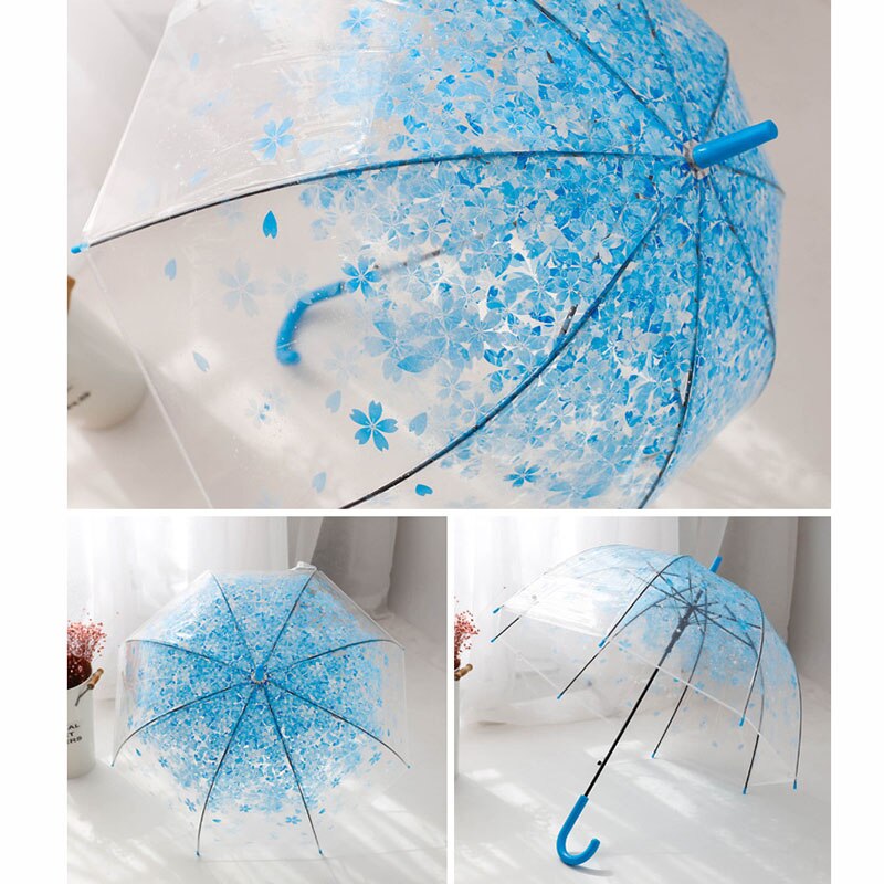 Yada gennemsigtig pvc paraply til drenge piger klar kirsebærblomst paraplyer barn lang håndtag paraply  ys708: Blå