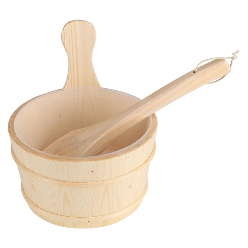 Bøtte med plastforing baderom naturlig tre bøtte øse sett for sauna spa bad tilbehør badstue bøtte: Default Title