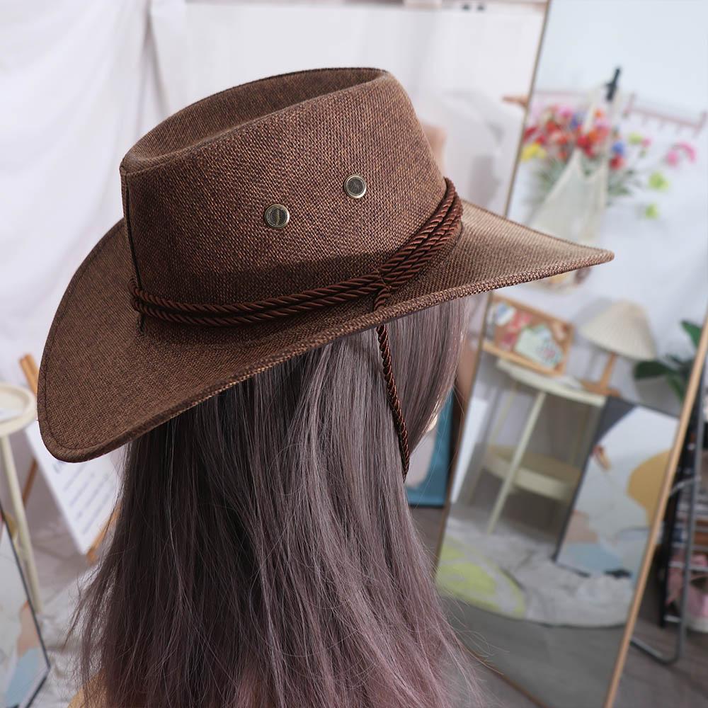 Linen Western Cowboy Hat Beach Cap Climbing Hat Summer Sun Hat Outdoor Visor Cap Cycling Cap Beach Sunscreen Cap Summer