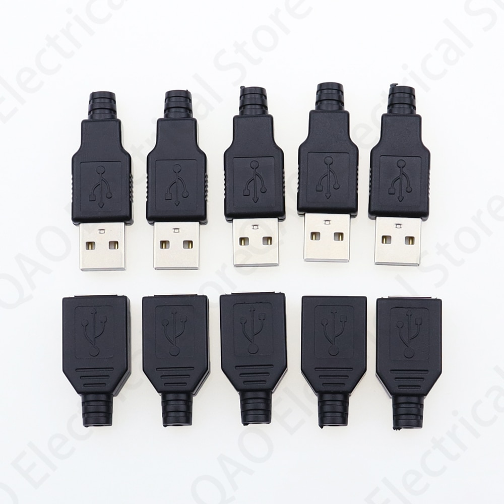 10 Stuks Type A Man Vrouw Usb 4 Pin Plug Socket Connector Met Zwarte Plastic Cover Type-Een Diy kits