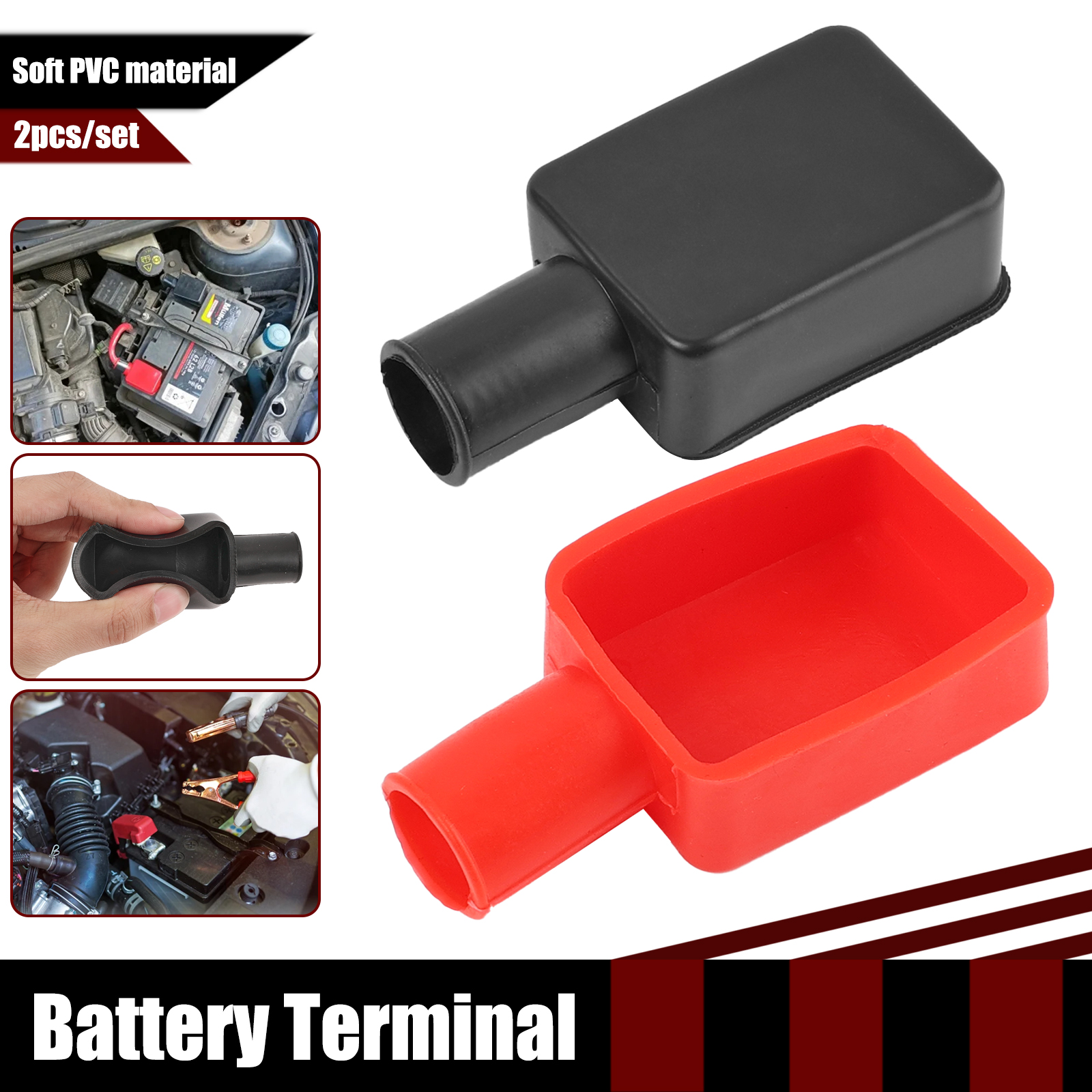 Tapa de Terminal de batería de coche Universal, cubiertas de terminales positivas negativas, Protector de baterías de repuesto, accesorios para coche, 1 par