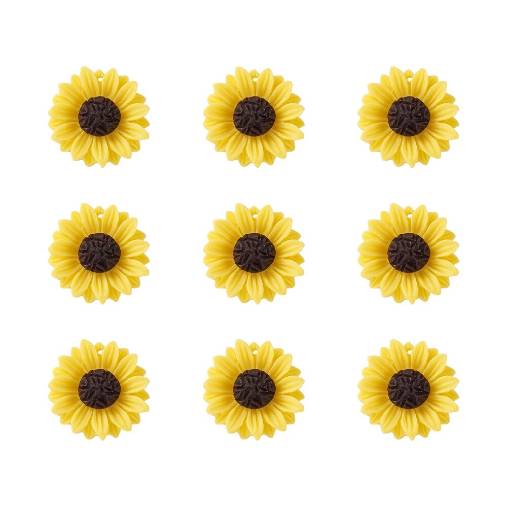 20pcs Orange Resin Sunflower Charms Pendants Flatback Cabochon Beads For DIY Earrings Key Chains Jewelry Accessories: Yellow