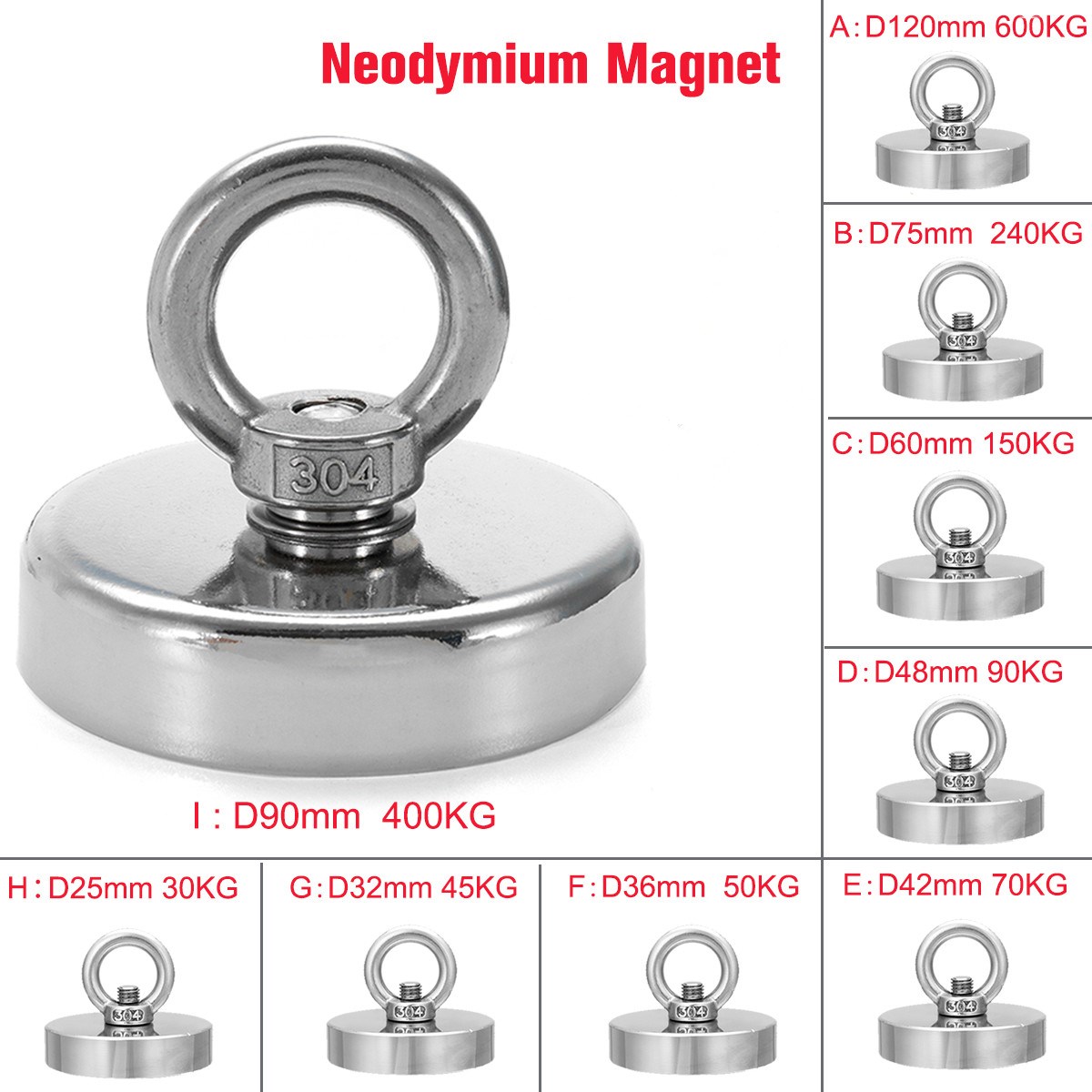 D48mm Strong Powerful Neodymium Magnet Hook Salvage Magnet Sea Fishing Equipments Holder Pulling Mounting Pot with ring