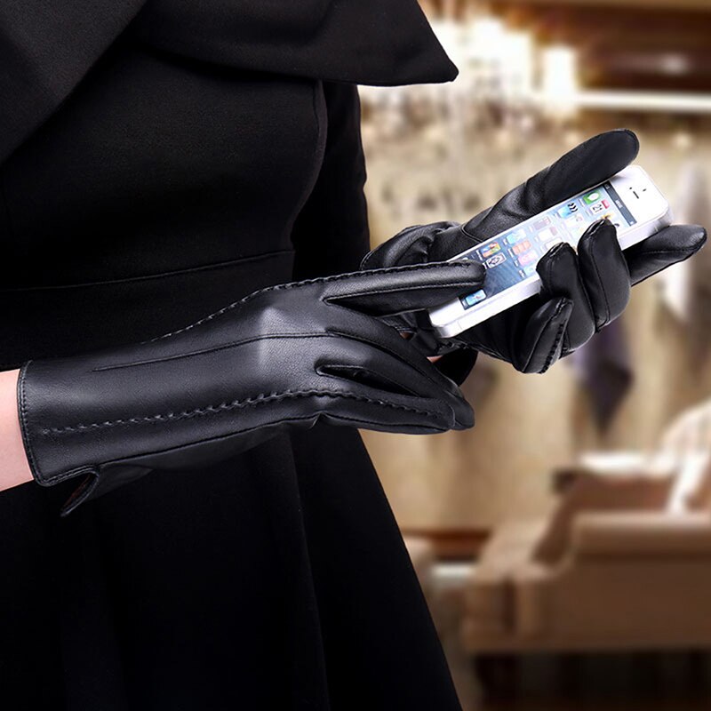 Guantes de cuero PU negro de para hombre, guantes de cuero para conducir de estilo fino para hombres, guantes antideslizantes con dedos completos, pantalla táctil de Palma