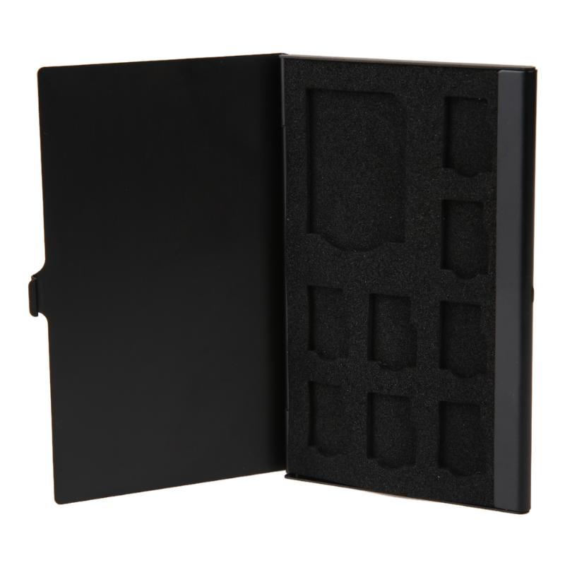 Monolaag Aluminium 1SD + 8TF Micro SD Kaarten Pin StorageBox Case Houder: Black