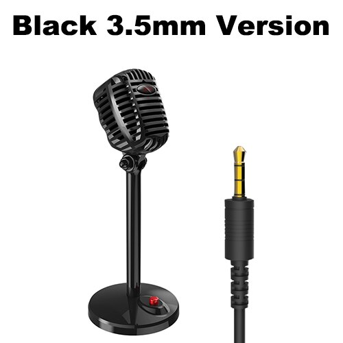 Karaoke Microfoon Wired Studio Hd Noise Cancelling Condensor Tabletop Usb 3.5Mm Mircophone Voor Computer Professionele Retro Mic: Black 3.5mm version