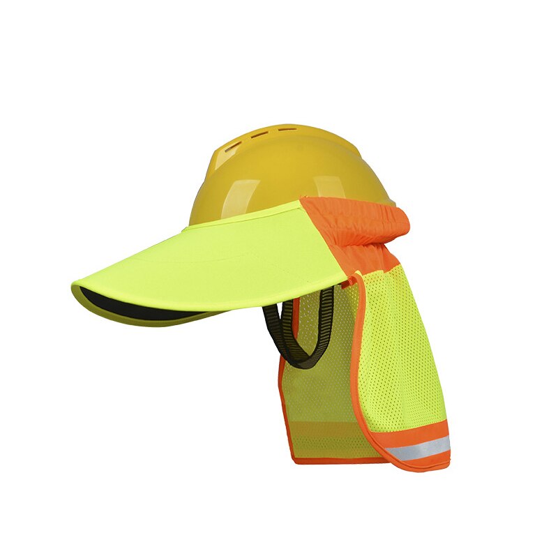 Gul orange hat udendørs konstruktion sikkerhed hård hat solskærm hals skjold reflekterende stribe beskyttende hjelme skjold