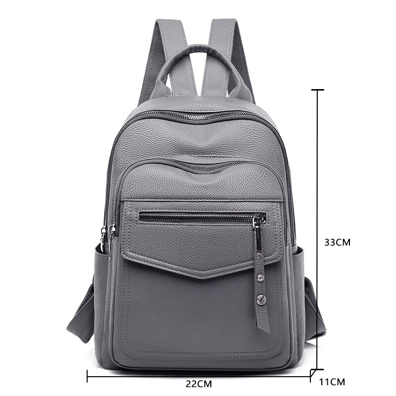 Rugzak Voor Vrouwen Dames Pu Lederen Rugzak Mode Dagelijkse Tas Duurzaam Grote Capaciteit Voor Winkelen Grijs