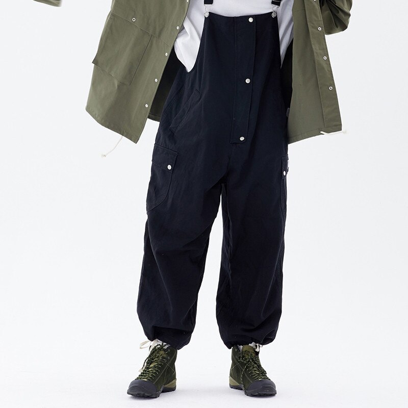 Estilo Safari. Mono de Babero con bolsillos para hombre, ropa de calle, monos holgados, pantalones de trabajo con pechera de pierna ancha de Color sólido