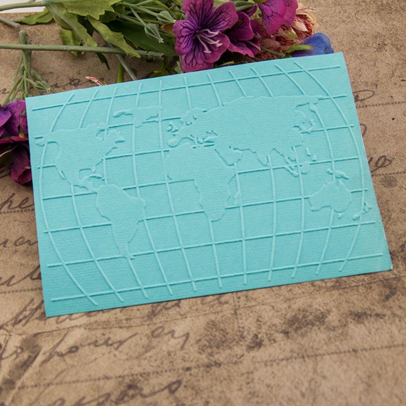 Plantilla de carpeta de plástico en relieve DIY foto de libro de recuerdos álbum hacer tarjetas de decoración Craft mapa del mundo
