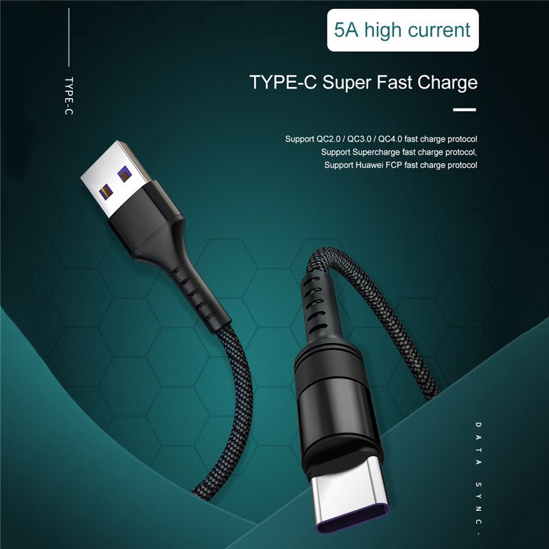5a type c usb-kabel supersnel opladen voor huawei mate 20 p30 p20 pro  qc2.0 qc3.0 qc4.0 snel opladen telefoonkabel type-c usb-draad
