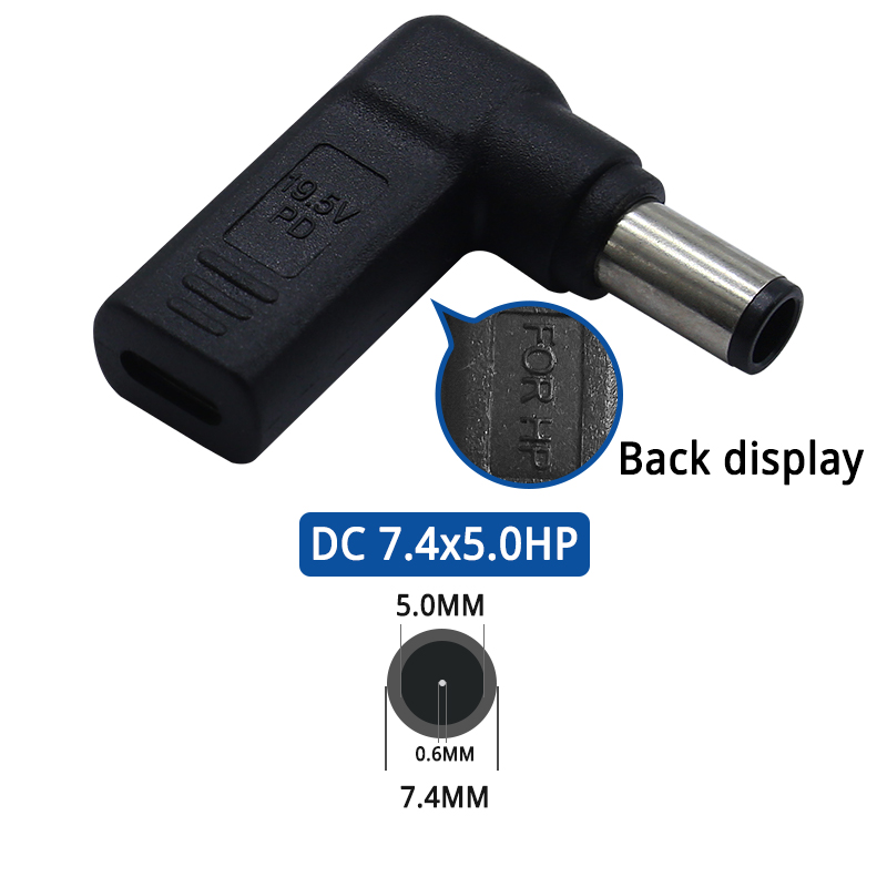 Adaptador de carregador de energia para laptop pd 65w tipo-c fêmea para dc macho plug quadrado 7.4*5.0mm para lenovo hp dell asus notebook conector: Dourado