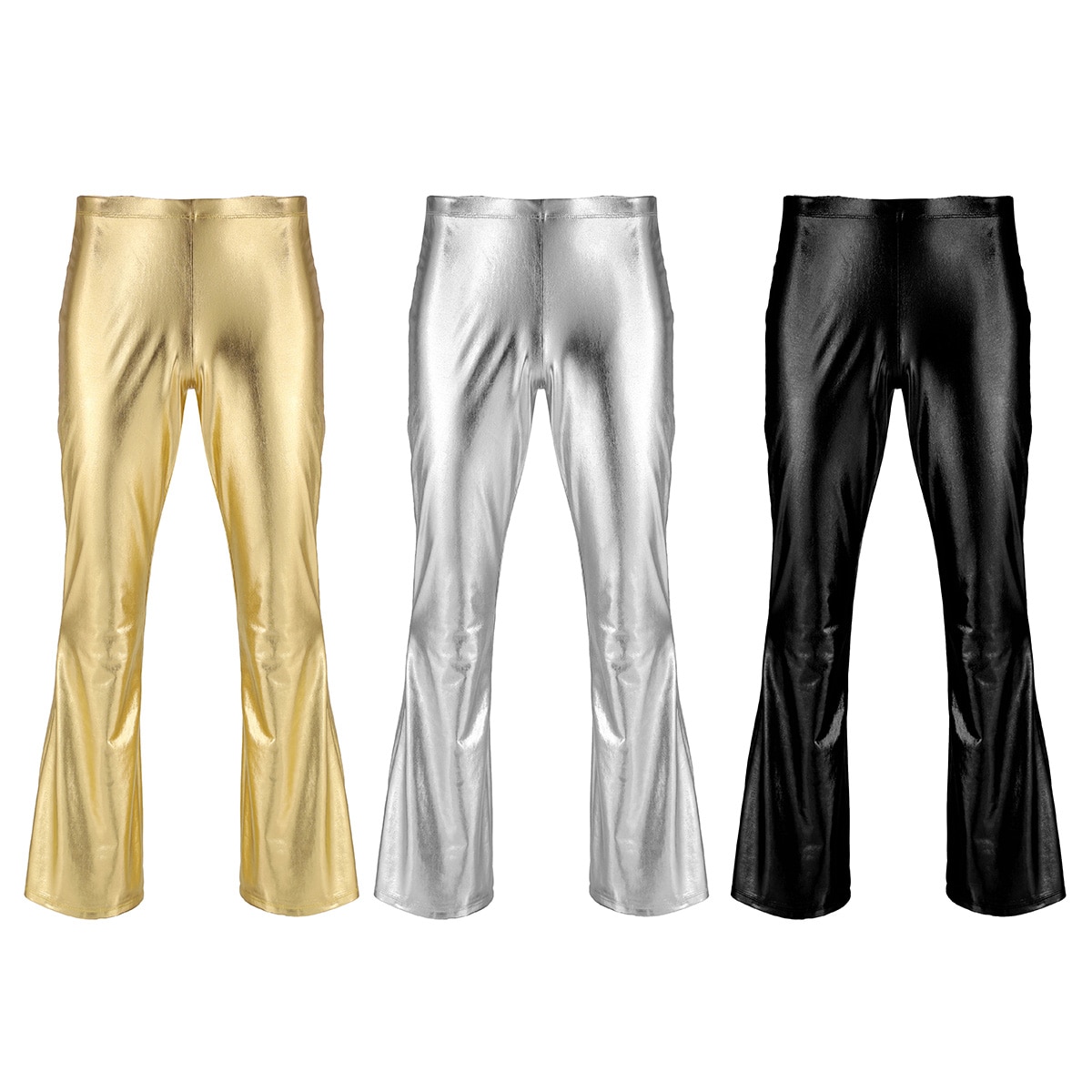 Iefiel voksen herre club wear skinnende metalliske disco bukser med klokkebund, flåede lange bukser dude kostume festbukser