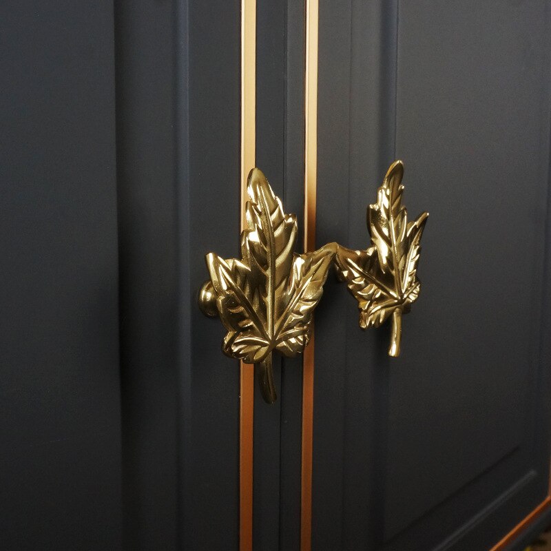 Koperen Handgrepen Esdoorn Bladeren Vormige Handgrepen Golden Massief Messing Kast Deurknoppen Dresser Trekkers Diy Meubels Handvat Hardware