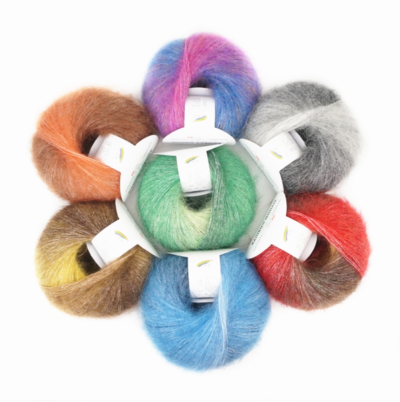 Regenboog Sectie Geverfd Mohair Garen Hand-Gebreide Gradient Diy Super