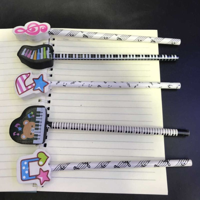 6 stk musiknote blyant 2b standard runde blyanter klaver noter viskelæder skrivning tegning værktøj papirvarer skoleelev
