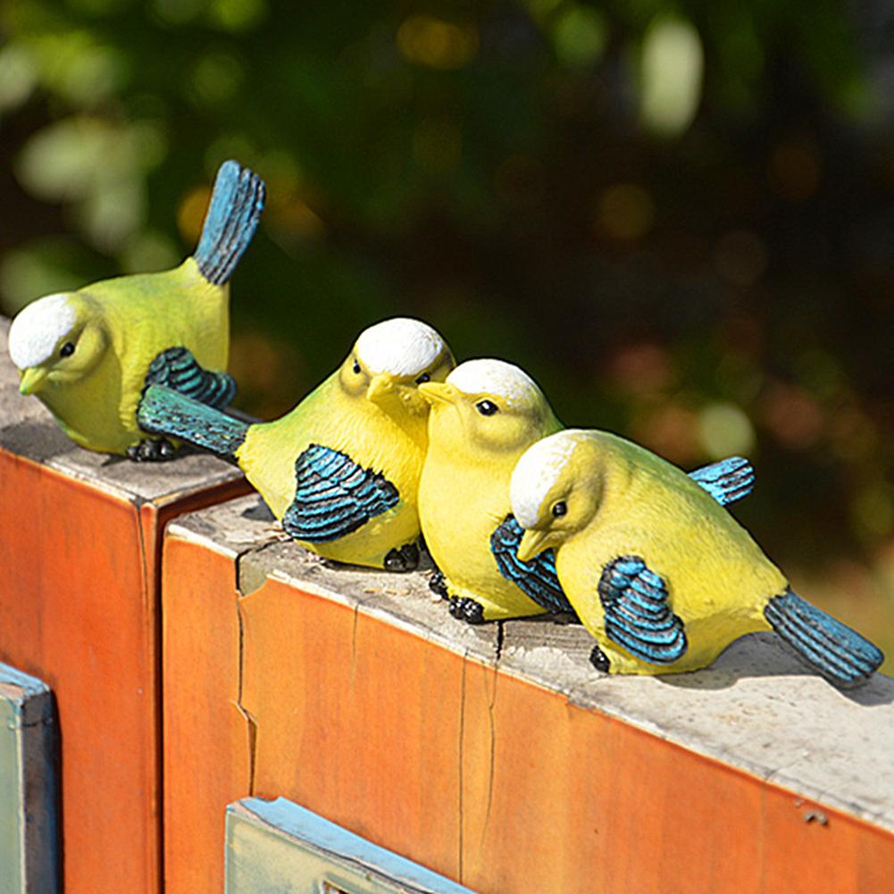 4Pcs Simulatie Hars Vogels Beeldjes Mini Vogels Ornament Voor Huis Tuin Decoratie