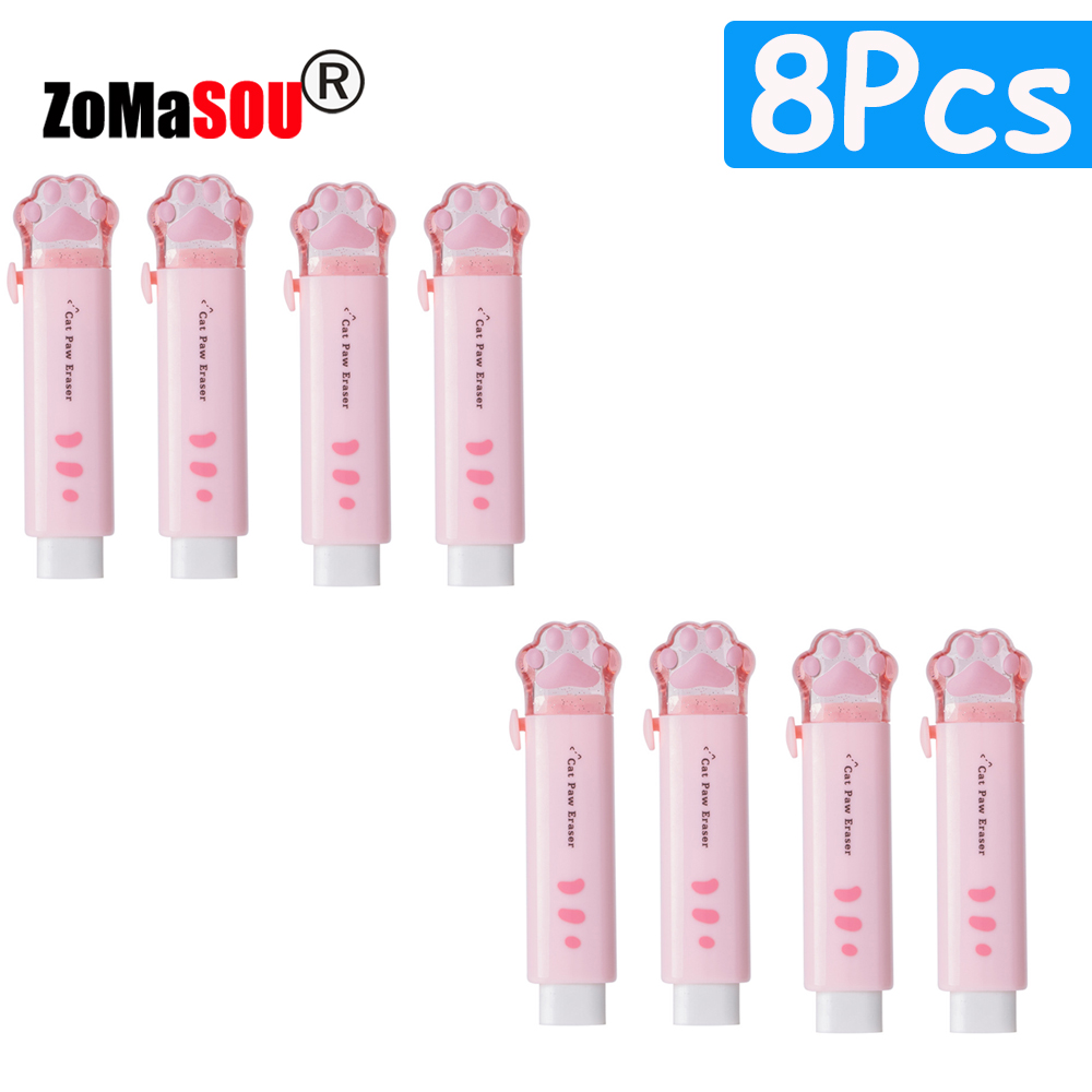 1-8Pcs ! Kawaii Cat Paw Rubber Erasers Retractable Pencil Eraser for Kids Students School Home Office Writing Drawing: Navy Blue