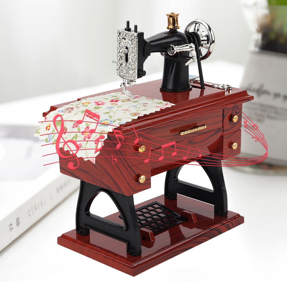 Music Box Sewing Machine Music Box European Crafts Retro Toy Sewing Clockwork Home Crafts Decoration Birthday