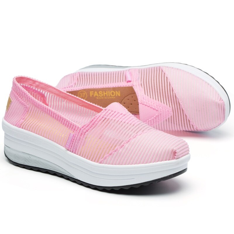 Minike Shoes Spring Sneakers Female Super Breathable Shoes Fitness Slip On Height Increasing Mesh Walking Zapatillas Mujer Shoe: Pink / 5