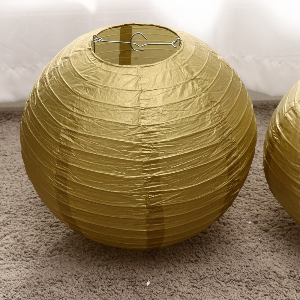 12pcs Foldable Paper Chinese Lanterns Festive Round Hanging Lantern Decor for Year Spring Festival - Golden (6 Inches + 8 In