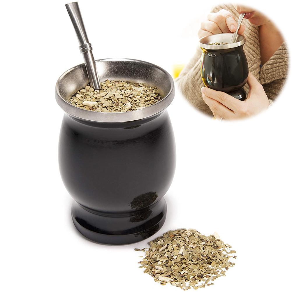 Yerba Mate Kalebas Cup Roestvrij Staal Thee Cup Set Natuurlijke Kalebas Geïsoleerde Beker Eenvoudige Reiniging Dubbelwandige Yerba Mate cup Insulati