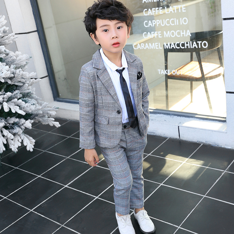 Conjunto de Traje a cuadros para niños, traje Formal para de boda, pasarela, espectáculo de Piano, chaqueta a cuadros, pantalones, conjuntos de ropa