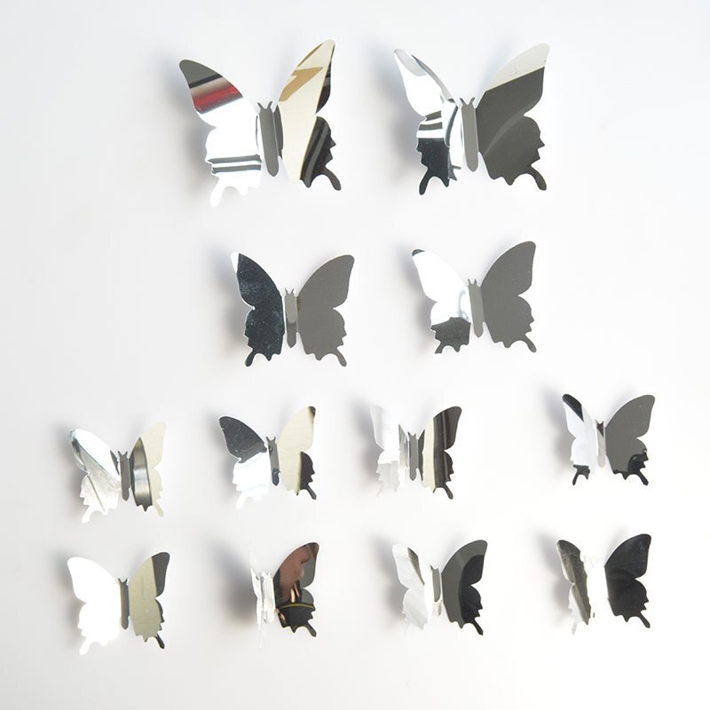 Pegatinas de pared de mariposas para espejo, pegatinas reflectantes 3D, imagen artística, decoración romántica para el hogar, multicolor, múltiples Uds.