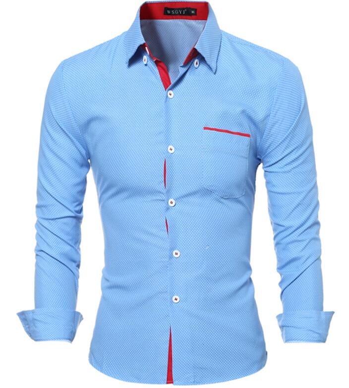 Herretøj herreskjorte wave point slank langærmet skjorte afslappet herreskjorte social plus størrelse m -4xl: Himmel / Xl