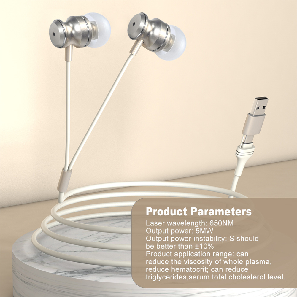 Tampões para os ouvidos infravermelhos para zumbido, usb + tipo-c com 2 pares de capa de silicone para canal auditivo, dispositivo de terapia de ouvido com luz vermelha 650nm para orelhas