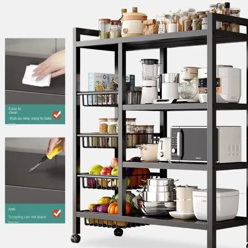 Carro de cesta de verduras para cocina, estante de almacenamiento multifuncional, carrito rodante móvil para fruta, horno microondas, organizador de cocina