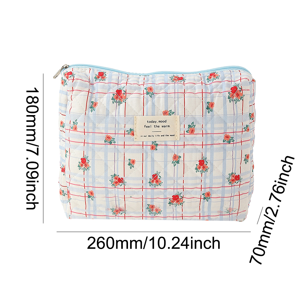 3pcs/set Ladies Quilted Cotton Storage Bag Aesthetic Printed Makeup Bag Women's Large Capacity Toiletry Organizer Cosmetic Pouch