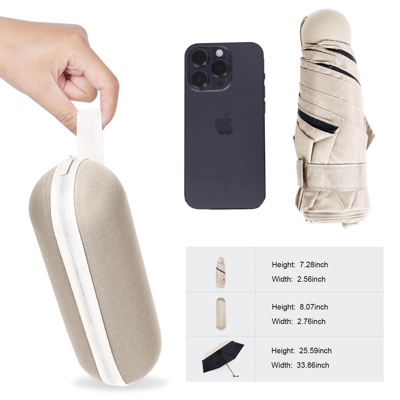 Paraguas cápsula de color sólido: pequeño parasol portátil de doble uso y protección contra la lluvia para mujeres