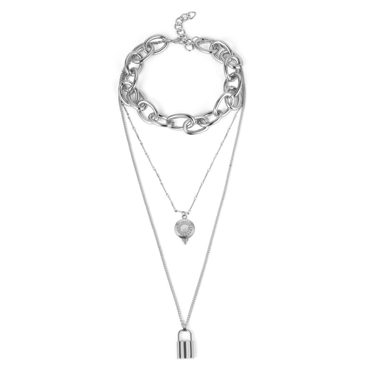 Kingdeng Lange Ketting Gold Lock Gothic Verklaring Choker Hanger Kettingen Vrouwen Ketting Punk Mode Zinklegering Metalen Bamboe