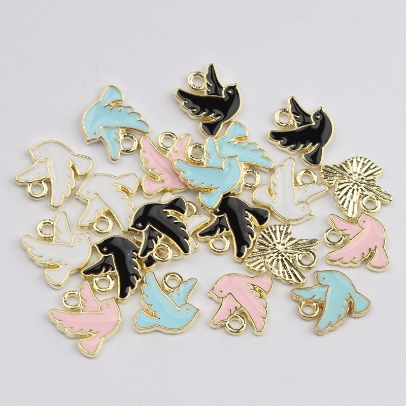 Mini pendentifs en forme de colombe de la paix, 30 pièces/lot, en alliage de Zinc, émail, 10mm