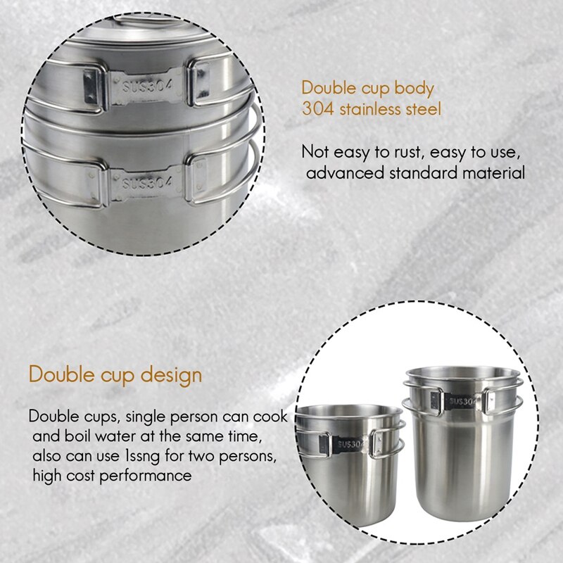 1 Set Water Cup Double-Cup Opvouwbare Koken Servies Roestvrij Staal Drinken Mok Voor Outdoor Camping Wandelen Picknick