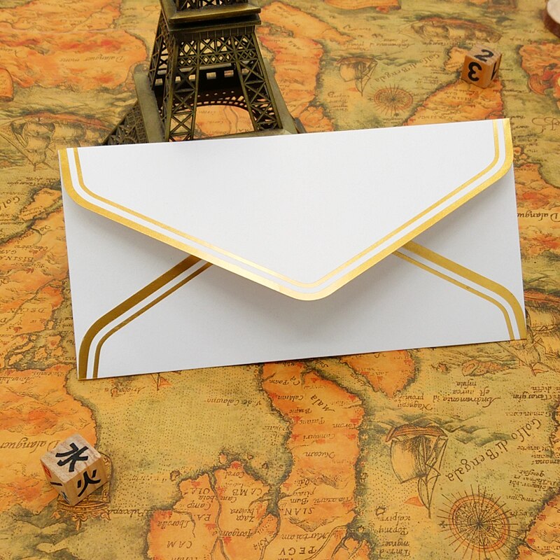 10 pcs/lot Vintage Gold Blank Kraft Paper Envelopes Wedding Party Invitation Envelope Greeting Cards Envelope 17.5*12.5cm: 22X11cm white