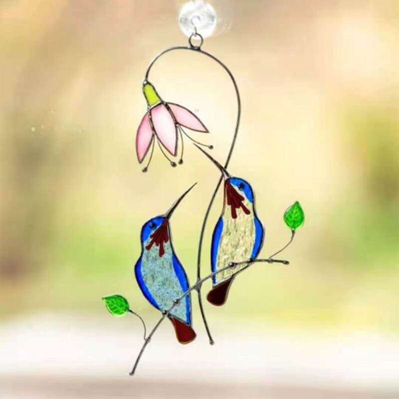Vitrail en forme de colibri, belle fleur, ornements d&#39;extérieur, jardin Pastoral