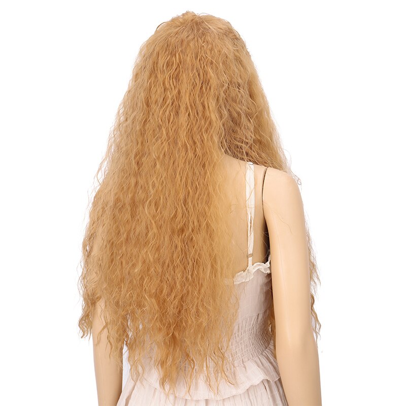 MANWEI Hair Curly Glueless Lace Wig Baby Hair Golden Color Synthetic Hair Lace Front Wigs with Natural Hairline Hair
