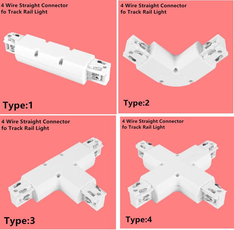 4 draad Spoor light rail Connector Track fitting LED Track Rail Connector Track Connectors drie-weg Connector Aluminium Gratis