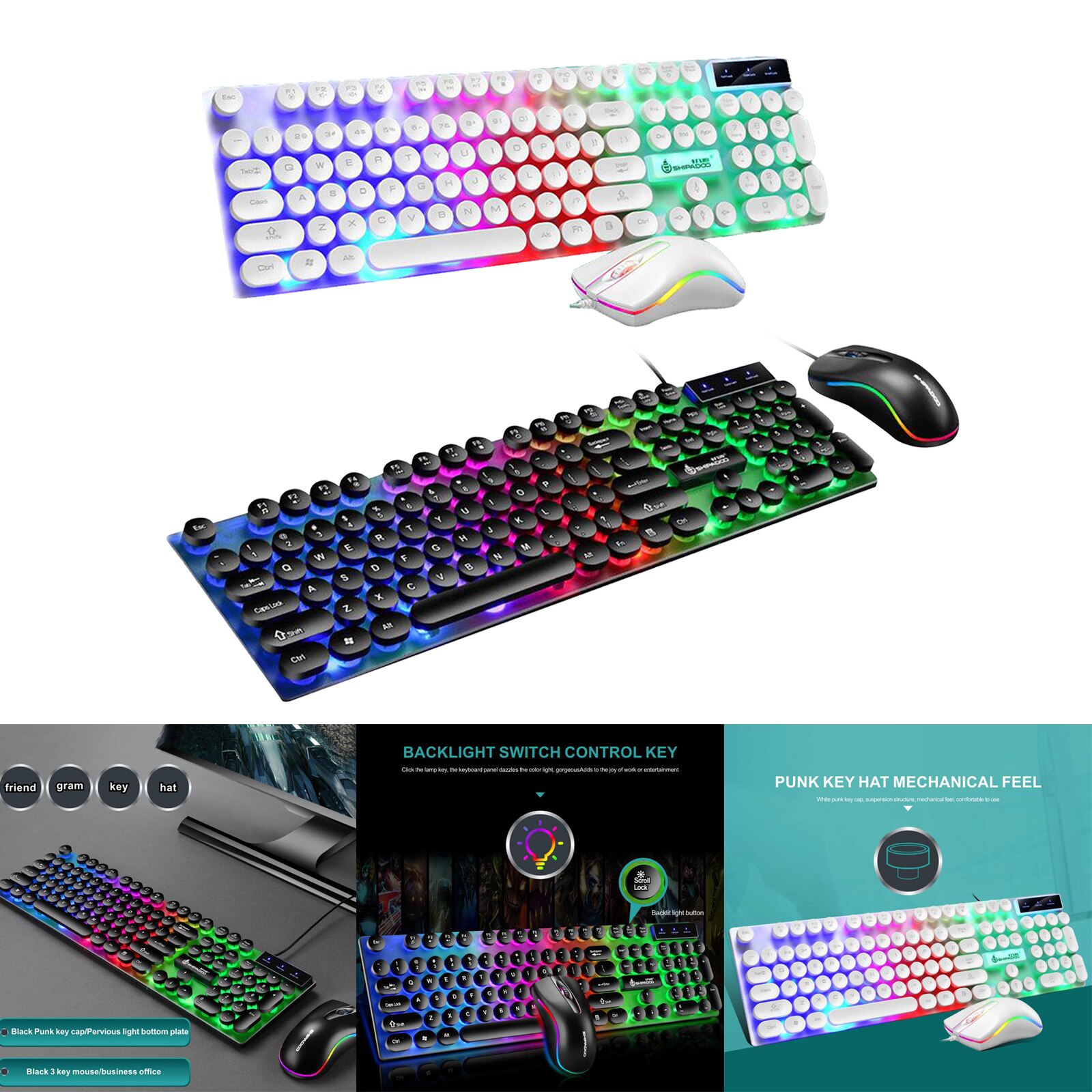 USB Wired RGB Rainbow LED Backlit Gamer Mouse And Keyboard Set