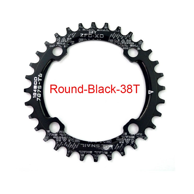 Slak mtb fiets kettingblad 104 bcd smal breed kettingblad 32/34/36/38/40/42t kettingbladen mountainbike voor 8/9/10/11s crankstellen: Rondzwart -38t